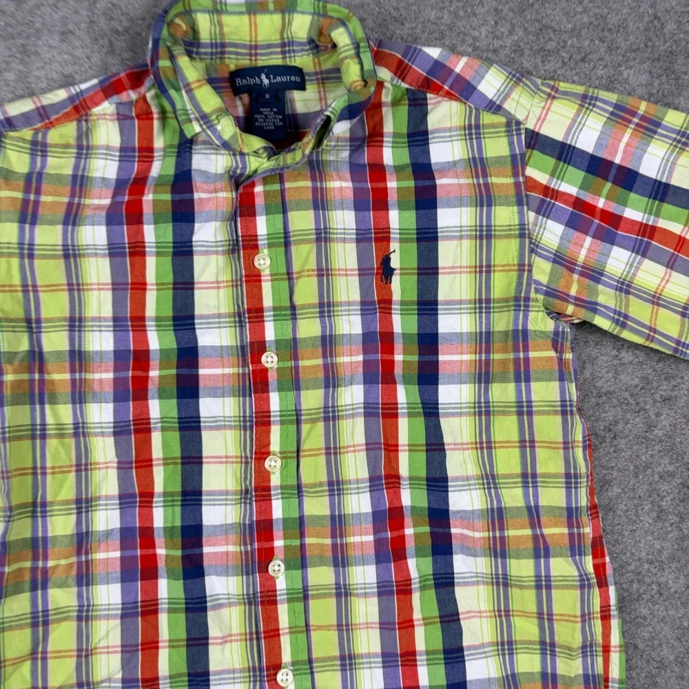 Ralph Lauren Button Down Shirt Boys Small Multi Color Plaid Short Sleeve